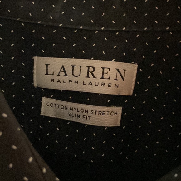 Ralph Lauren Men’s Button Down Black w/sm white dot like pattern Slim, Sz M, EUC - Picture 2 of 8